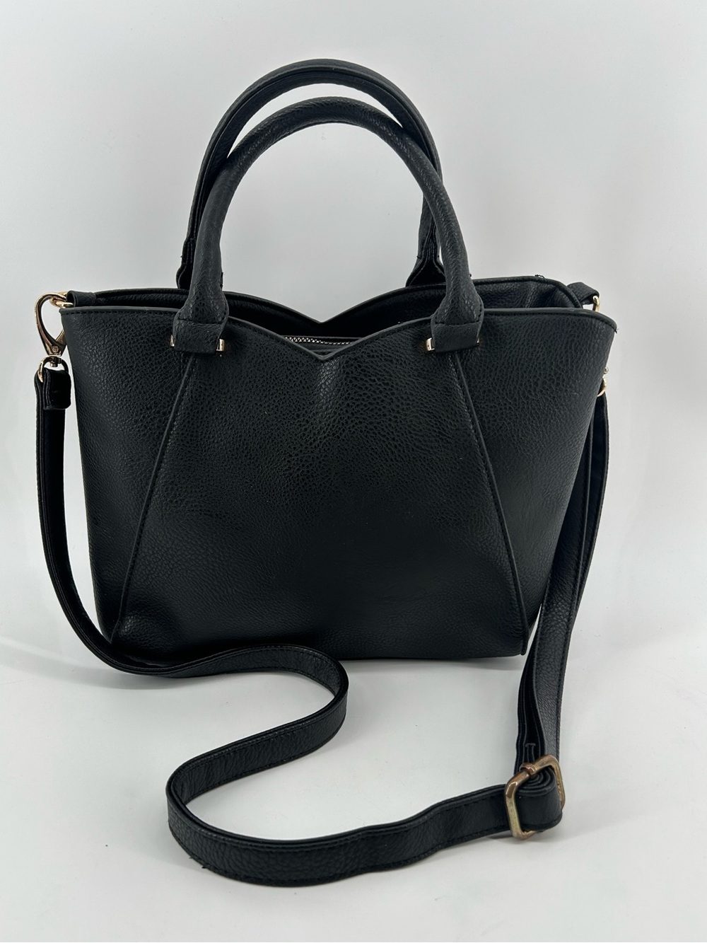 Gussaci Timeless  Black Handbag Bag with Detachable Strap Shoulder Bag